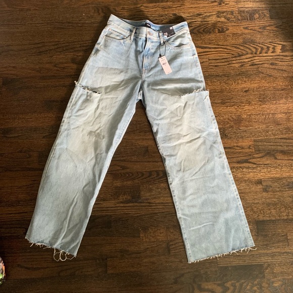 Express High-Rise Wide-Leg Raw-Hem Ripped Jeans - Picture 6 of 7